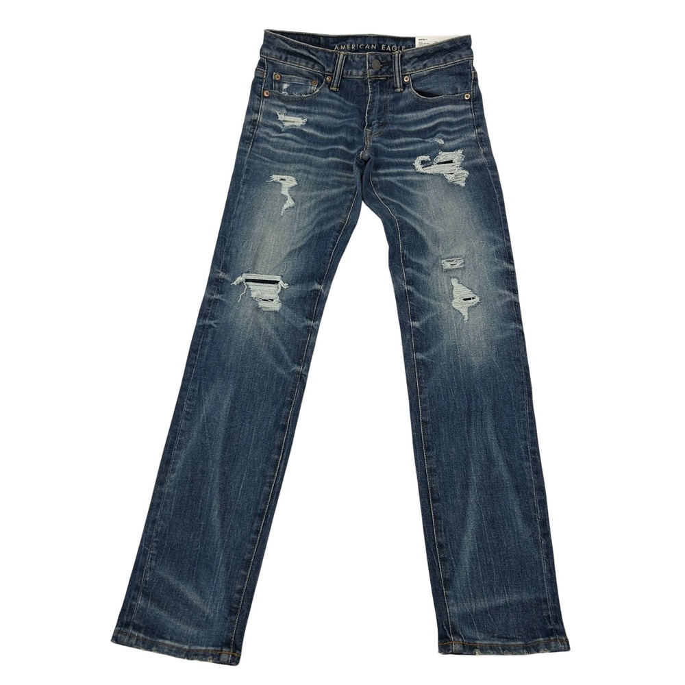American‎ Eagle Outfitters Airflex Skinny Jeans Men 28x32 Distressed Blue NEW